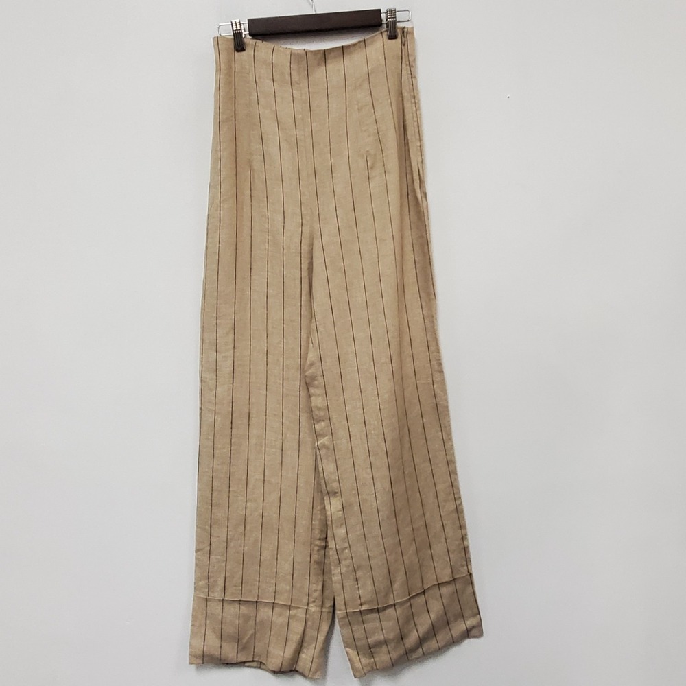 Zara Womens Linen Wide Leg Cuffed Pants Size S Academia High Rise Office Career